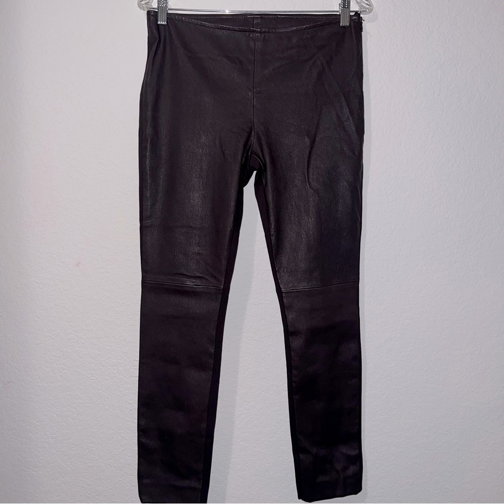 Akris Punto Dark Purple Lambskin Leather Skinny pants